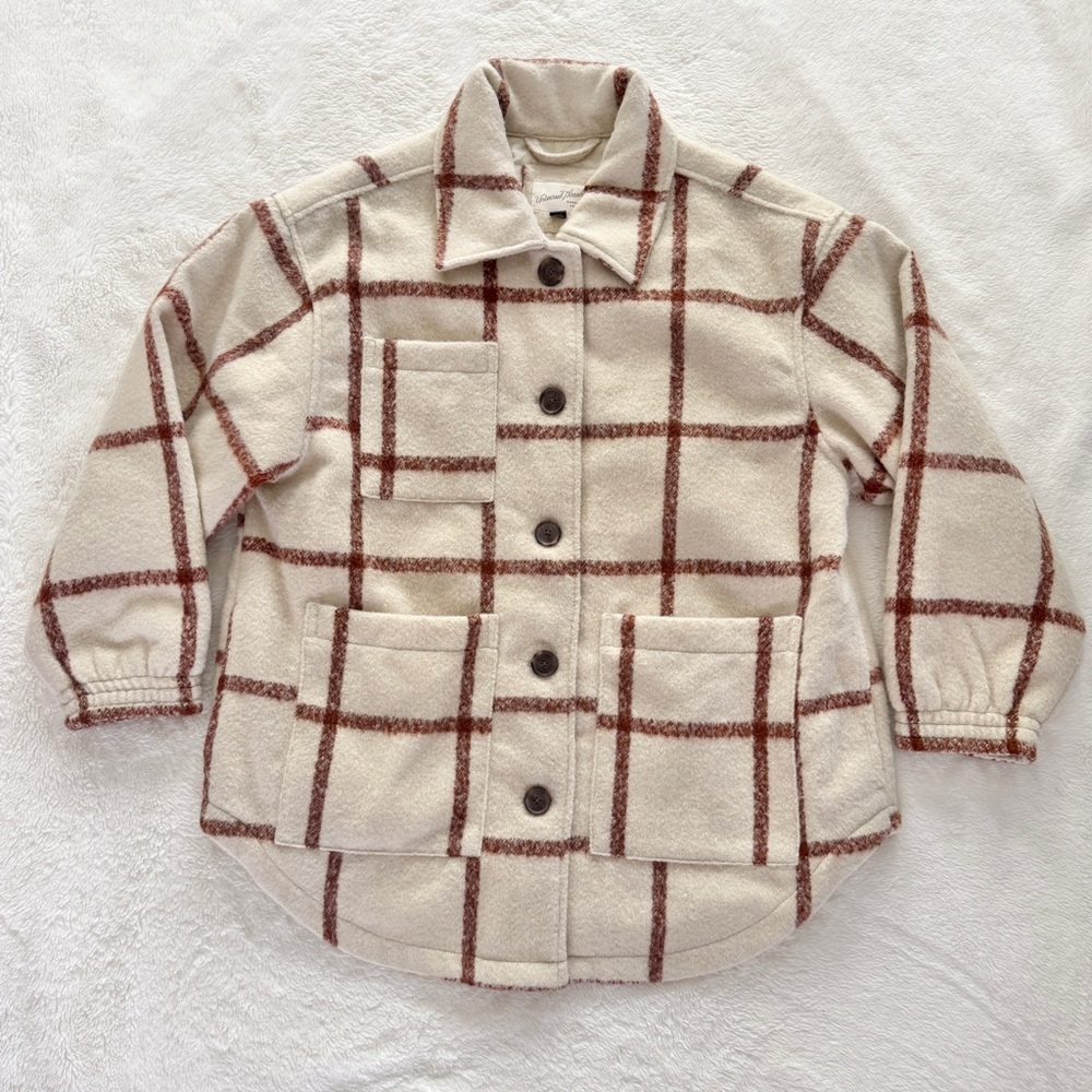 Universal Thread Plaid Oversized Shacket Cream Br… - image 2